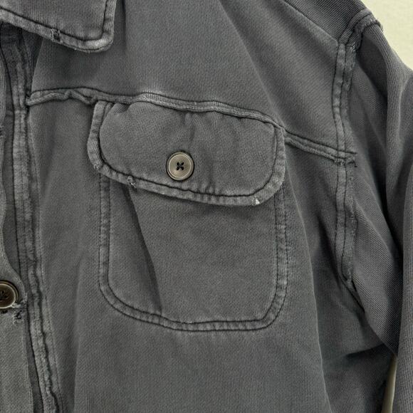 Free People Cropped Shacket L Gray Cotton Oversized Grunge Distressed Leisure - Picture 5 of 11